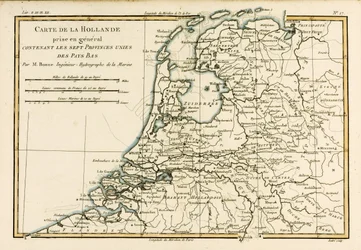 Hollanti, mukaan lukien Alankomaiden seitsemän yhdistynyttä maakuntaa, Guillaume Raynalin (1713-96) Atlas de Toutes les Parties Connues du Globe Terrestre, julkaistu 1780